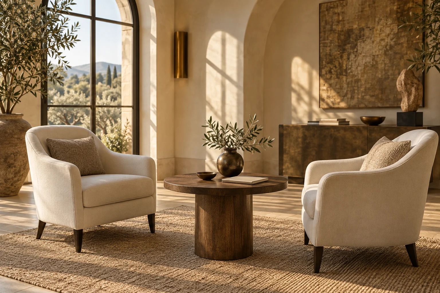 An inviting room arranged for conversation.